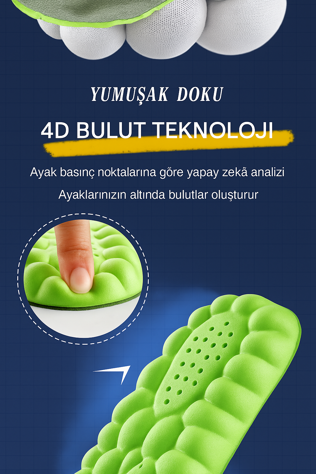 Masaj Destekli 4D Ortopedik Tabanlık